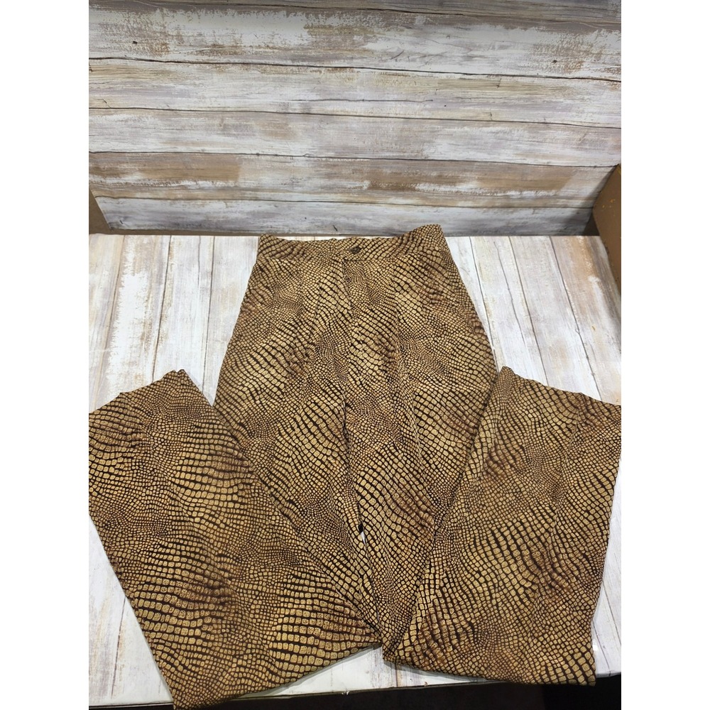 Castioni Italy 100% Silk High Waisted Snakeskin Animal Print Pants Brown Tan